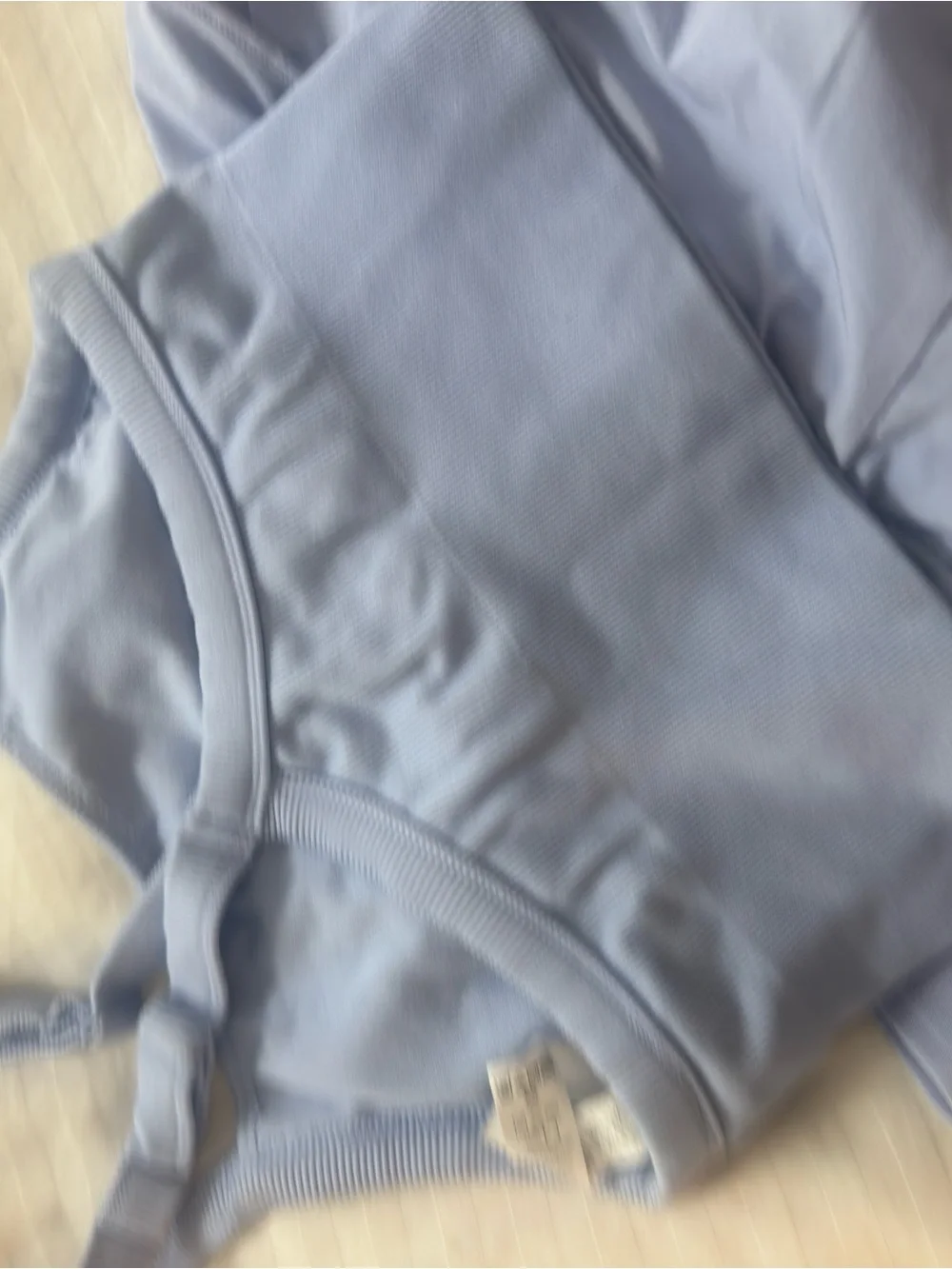 ALO Yoga Pale Blue Ribbed Sports Bra and Matching Shorts Set